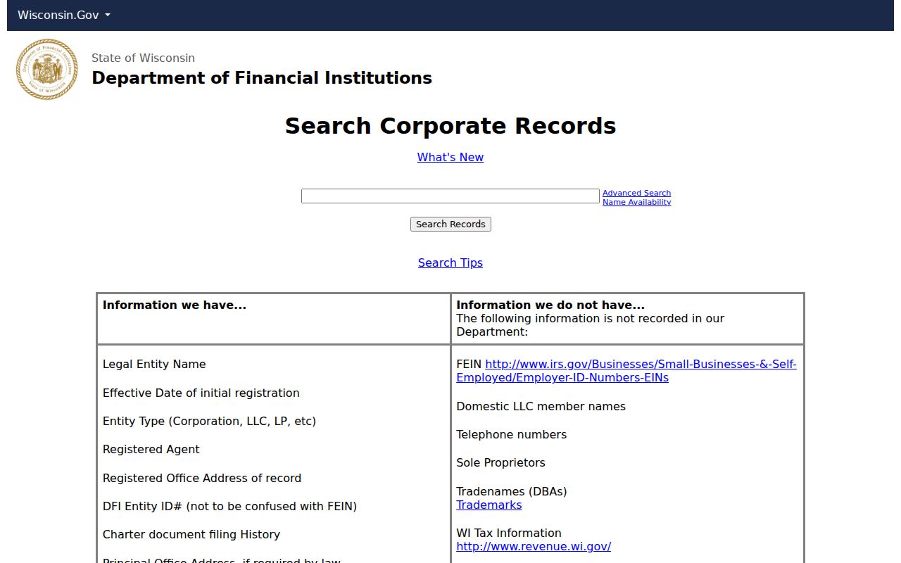 Wisconsin DFI corporation search for a Sun Prairie resident lookup